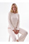 Women's Pajama Set, Long Sleeve, 100% Cotton, Seasonal Fabric, Heart Pattern, Lettuce Edge Detail, Ecru
