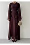 Women's Coffee Midi Dress Round Neck Chiffon Flounce Long Sleeve A-Line - 2