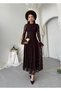Women's Brown Lace Midi Dress High Neck Long Sleeve A-Line Guest Dress - 4