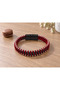 Saldieri Rubycoil Black Red Leather Men's Bracelet - Metal Beaded Spiral Design - 3