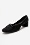 Leslie Black Suede Bow Women's Thick Heeled Shoes - 8