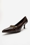 Olinda Brown Print Buckle Women's Heeled Shoes - 8