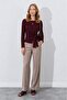 Women's Plum Color Crew Neck Side Tie Ribbed Blouse
