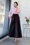 Premium Pleated Detailed Belted Cotton Gabardine Midi Skirt - Bitter Brown
