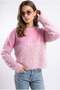 7054 Women's Double Textured Bearded Crew Neck Knitwear Sweater Pink