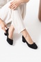 Leslie Black Suede Bow Women's Thick Heeled Shoes - 3