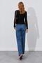 Women's Black Crew Neck Side Tie Ribbed Blouse - 5