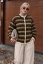 Crew Neck Striped Knitwear Cardigan Tsd260284 Khaki - 3
