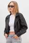Pleated Double-Breasted Collar Oversize Faux Leather Jacket - 6