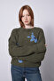 Jeans Flower-Embellished Stand-Up Collar Folded Sleeves Knitwear Sweater Khaki - 4