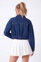 Denim crop jacket with elastic waist blue - 3