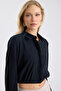 Crop Matte Satin Shirt with Hidden Buttons - 4