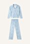 100% Cotton Patterned Long Sleeve Pajama Top Flexible Waist Long Pajama Pants 2-Piece Set for Girls I6088A8
