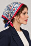 Oriental Birds – Red and Navy Blue Satin Scarf with Bird and Flower Pattern 70×70 cm - 4
