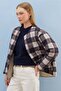 Plaid Patterned Quilted Snap Button Coat - 4