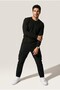 Men's Black 6211 Buttoned Collar Waffle Sweatshirt - 2