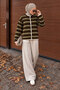 Crew Neck Striped Knitwear Cardigan Tsd260284 Khaki - 4