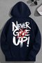 Unisex 3 Thread Cotton Navy Blue Nevergiveup Print Loose Fit Sweatshirt Hoodie