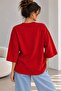 Women's Oversize Modal Blouse with Three-Quarter Sleeves Basic - Red Lnc34 - 3