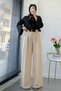 Premium bridge detailed belted twill palazzo pants - stone - 6