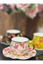 Colorful Porcelain Coffee Cup Set for 6 People - Gold Gilded Floral Pattern - 5