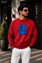 Men's Blue Typographic Graphic Printed Crew Neck Casual Regular Fit Sweatshirt