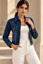 Women's Dark Blue Washed Slim Fit Short Denim Jacket