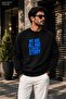 Men's Blue Typographic Graphic Printed Crew Neck Casual Regular Fit Sweatshirt