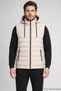 Men's Beige Slim Fit Puffer Vest with Removable Hood and Zipper Pockets