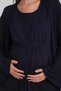New Season Navy Blue Summer Double-Breasted Breastfeeding-Friendly Design Flounce Sleeves 100% Cotton Maternity Dressing Gown Pajama Set - 5