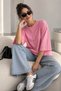 Women's Oversize Modal Blouse with Three-Quarter Sleeves Basic - Pink Lnc34