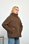 Women's Plaid Button Detail Stand Collar Short Lined Trench Coat Brown - 2