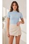 Women's Ice Blue Color Stand Collar Short Sleeve Viscose Elasthane Blouse - 3