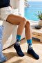Large Wave Patterned Navy Blue Unisex Socks - 2