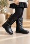 Girl's Black Long Boots |   Zippered Buckle Winter Casual Boots