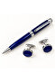 طقم هدايا رجالي ساعة كوارتز زرقاء مع قلم وأزرار أكمام ومسبحة-TIMERA Men's Quartz Watch Gift Set with Pen, Cufflinks and Prayer Beads - Blue/Silver - 4