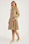 Stand Collar Fur 8 Button Pleated Coat - 2