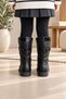 Girl's Black Long Boots |   Zippered Buckle Winter Casual Boots - 4
