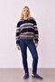 Thick Striped Buttoned Polo Collar Navy/Grey