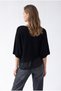 7065 Women's Tie-Detail Bat Sleeve Combined Knit Sweater Black - 7