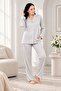 3111 Women's Premium Shirt Collar Front Buttoned Long Sleeve Pajama Set - 2