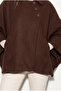 Women's Bitter Brown Asymmetrical Button Detailed Pocketed Cashmere Cape Poncho 430 60286463 - 7