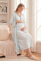 Baby Blue Cotton Maternity Nightgown and Dressing Gown Set - Black Piping Buttoned Nursing Dress - 2