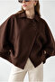 Women's Bitter Brown Asymmetrical Button Detailed Pocketed Cashmere Cape Poncho 430 60286463 - 6