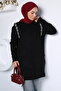 Black Rose Stone Embroidered Hijab Knitwear Tunic - 2