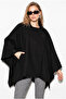 Women's Black Asymmetrical Button Detailed Pocketed Cashmere Cape Poncho 430 60286463 - 2