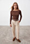 Women's Brown Boat Neck Polyamide Blouse Alc-X15723 - 4