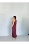 Burgundy Halter Neck Midi Dress with Bead Accessories - 7