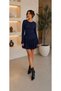 Women's Navy Blue Long Sleeve Dress with Drawstring Detail - 3