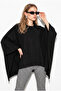 Women's Black Asymmetrical Button Detailed Pocketed Cashmere Cape Poncho 430 60286463 - 5